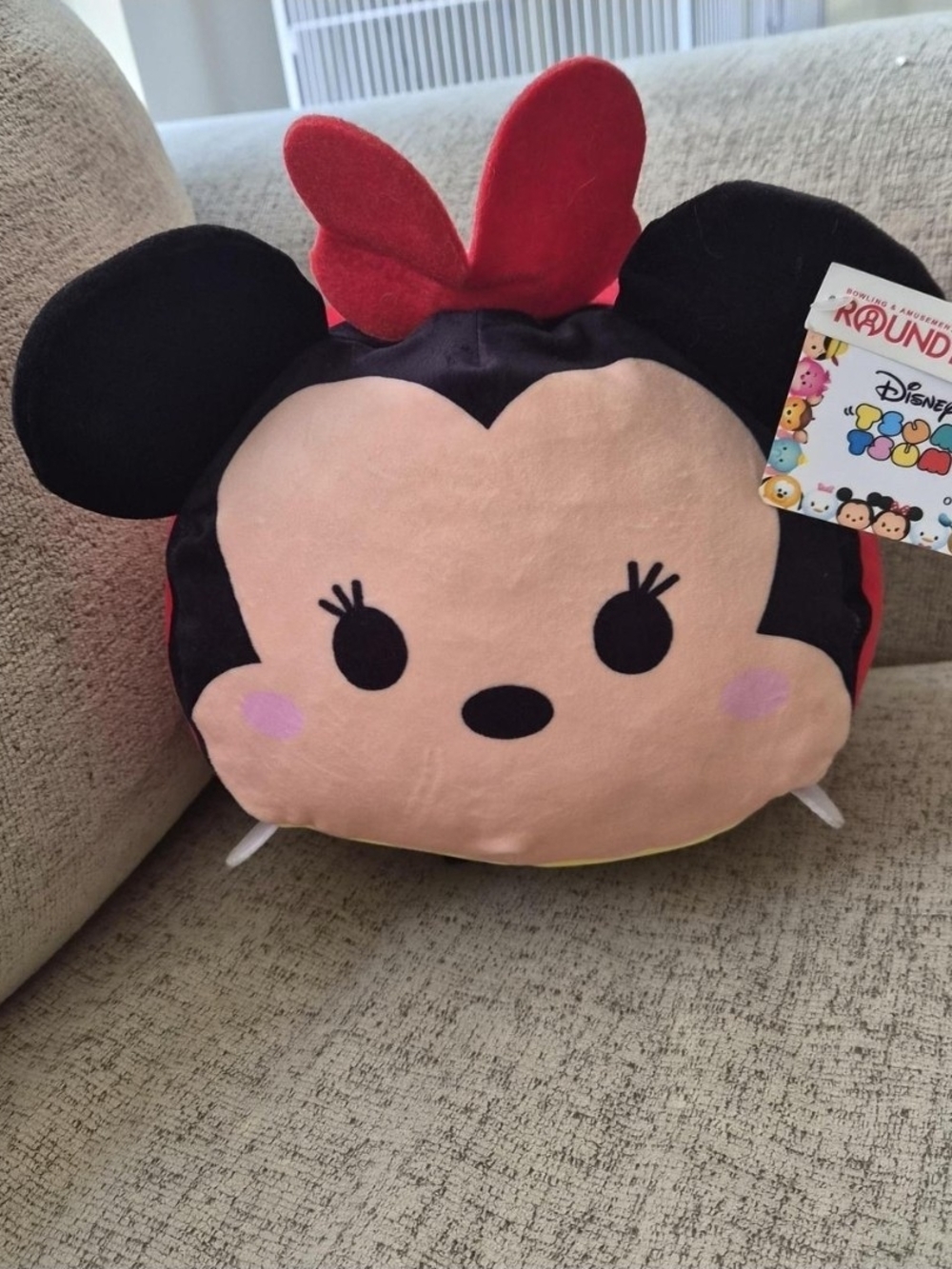 Disney Minnie Mouse Plush Cushion - Pink, Black & Red Bow